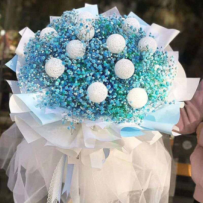 满天星天然干花真花超大带灯花束送男女朋友爱人同学生日祝福礼物