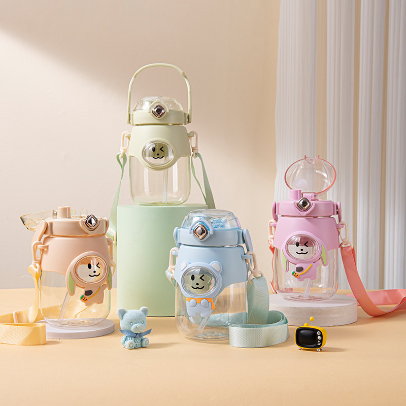 Large Capacity Cartoon Doll Sports Bottle Pc Plastic Good-looking Crossbody Portable Student Straw Water Bottle