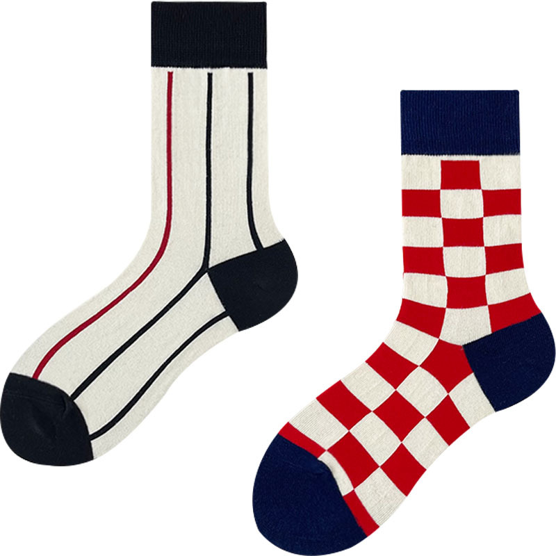 Plusox Spring and Autumn Long Socks Men's European and American Trendy Brand Socks Women's Striped Plaid Tube Socks Cotton Socks Outer Wear Athletic Socks