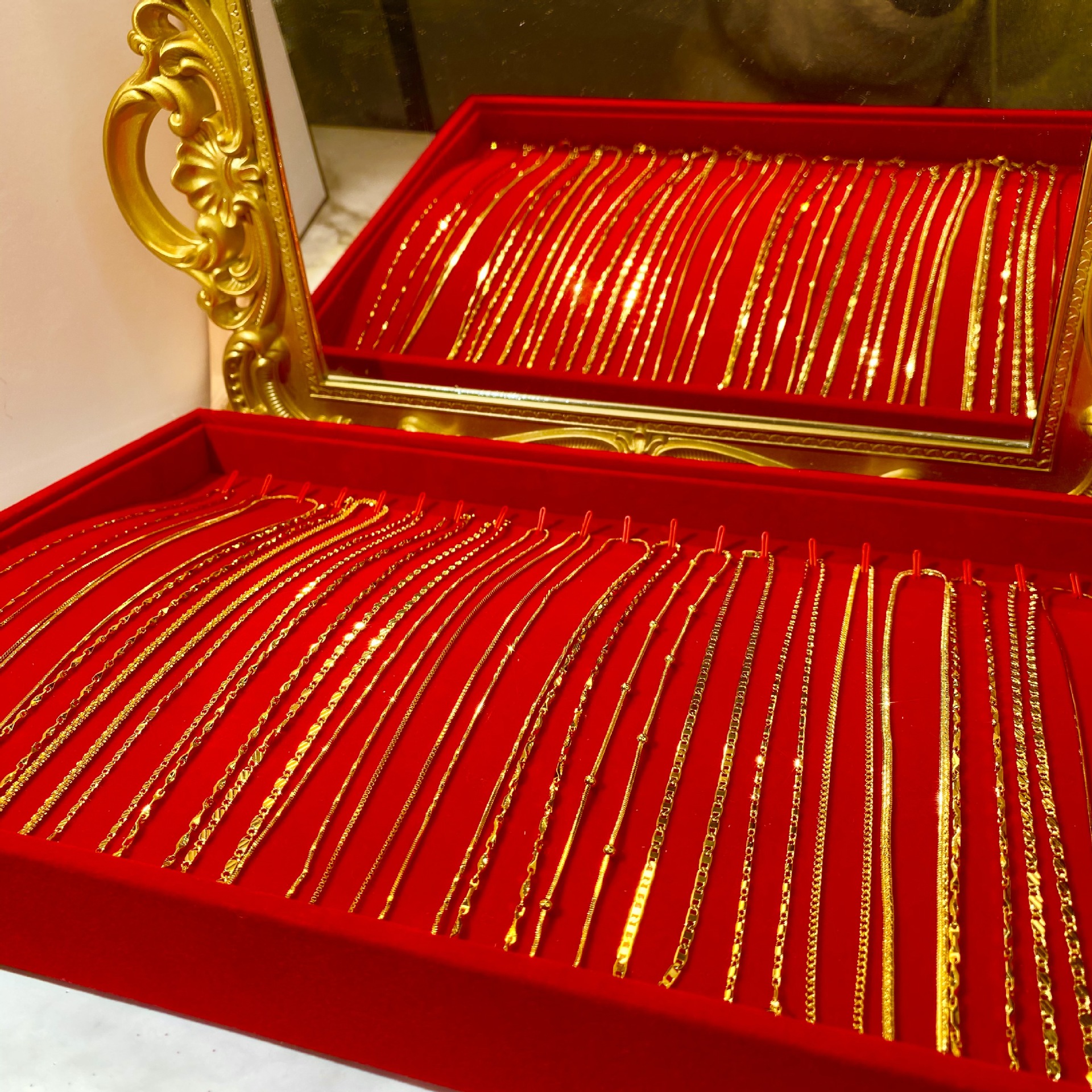 越南沙金镀金项链24k真空电镀女士项链铜o字链电镀金项链分销批发