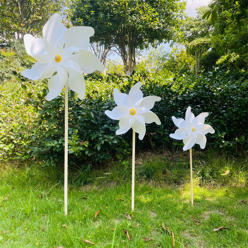 七叶白色大风车木杆户外插地景区主题派对婚庆广告楼盘交付装饰品