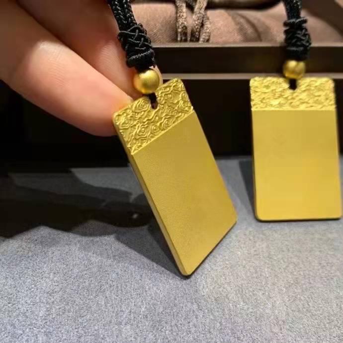 足金9999古法传承平安无事牌 24k纯黄金男士吊坠深圳水贝黄金珠宝