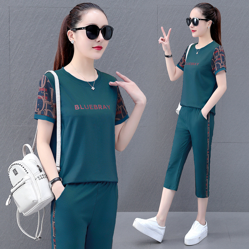 短袖七分裤冰丝棉麻休闲两件套薄款品牌运动服套装女