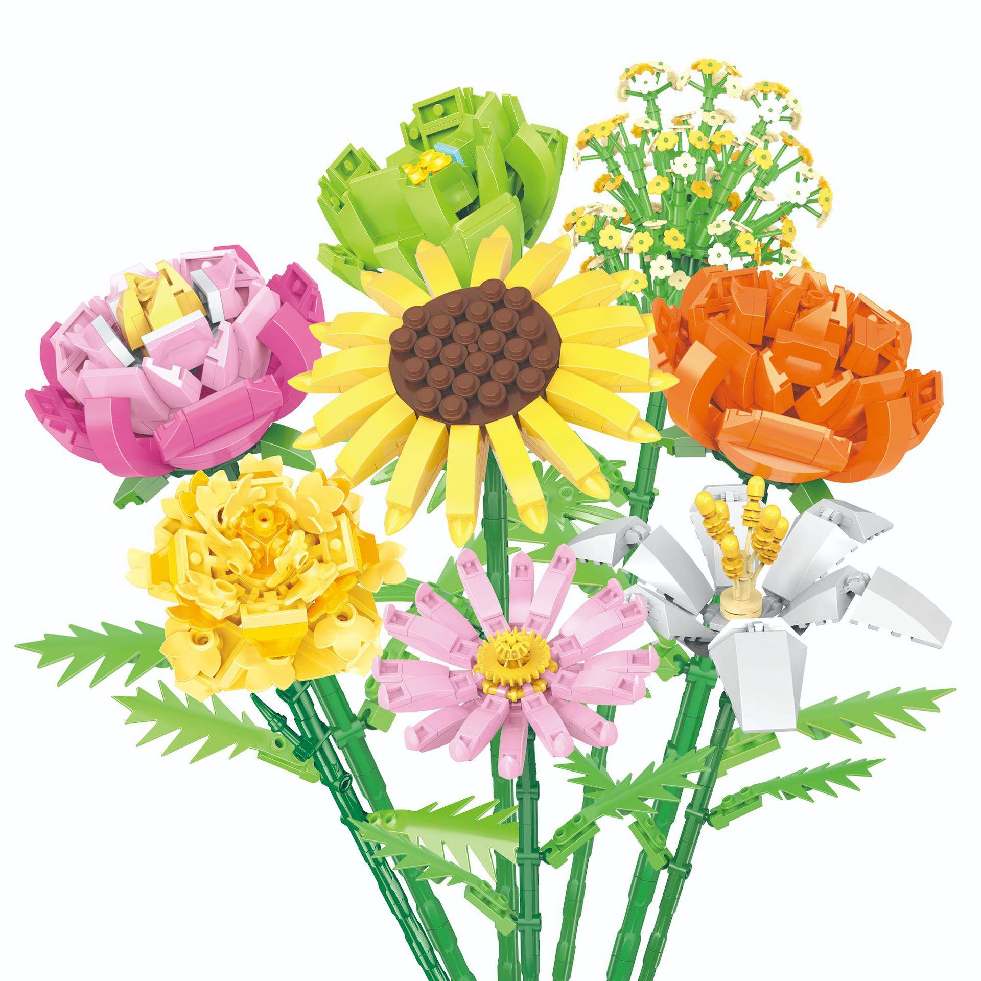 【包邮】兼容乐高永生花束向日葵积木花玫瑰康乃馨拼装摆件女生礼物