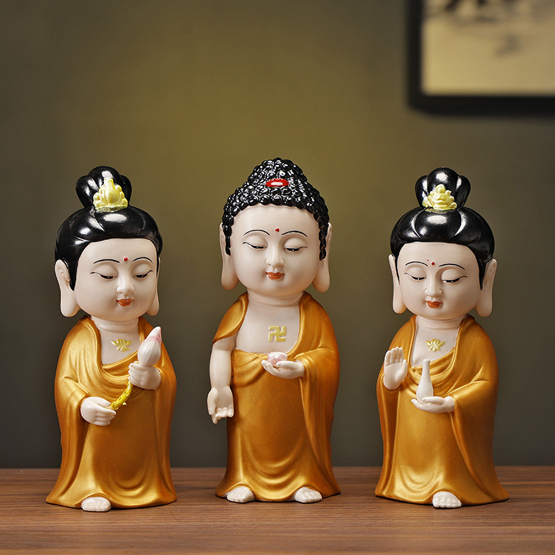 陶瓷西方三圣佛像摆件阿弥陀佛大势至观音菩萨神像供奉镇宅保平安
