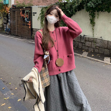 秋冬季韩系软糯开衫小香风毛衣女百搭针织衫单排扣口袋通勤打底衫