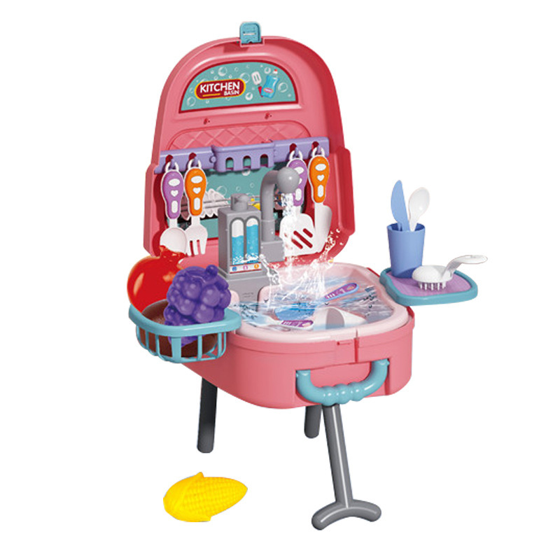 Children's Multi-Functional Tableware Washing Counter Four-in-One Trolley Case Tableware Washing Counter Portable Travel Bag Play House Toys