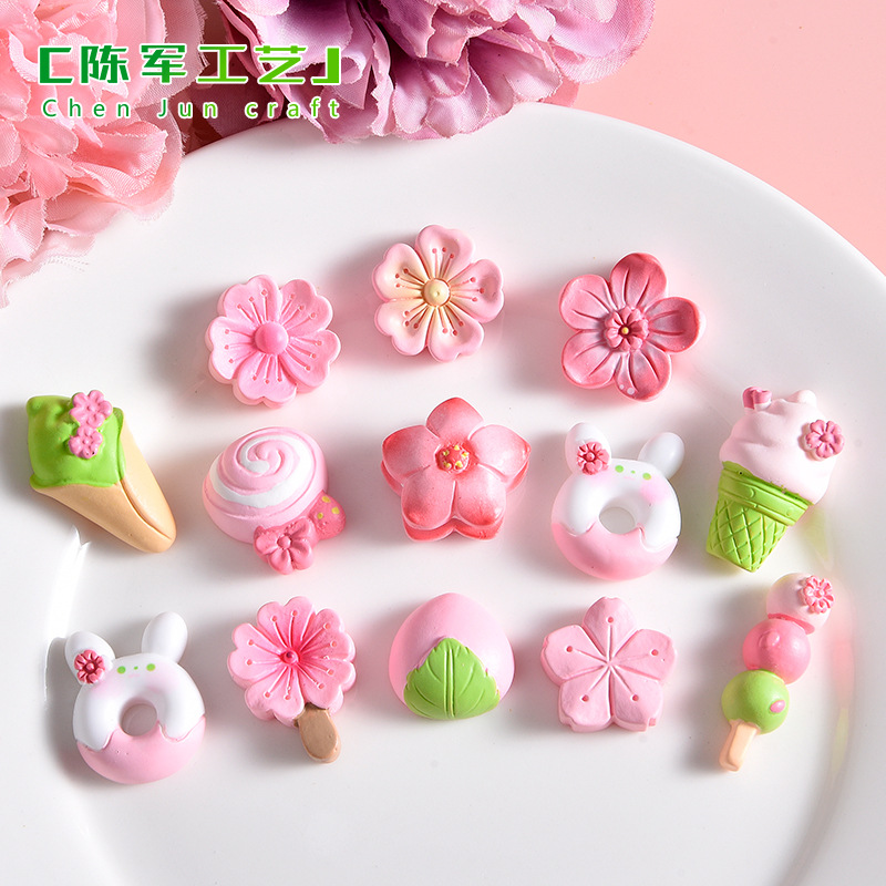 creative cartoon cherry blossom macaron series resin accessories wholesale handmade diy cake decoration mobile phone refrigerator stickers