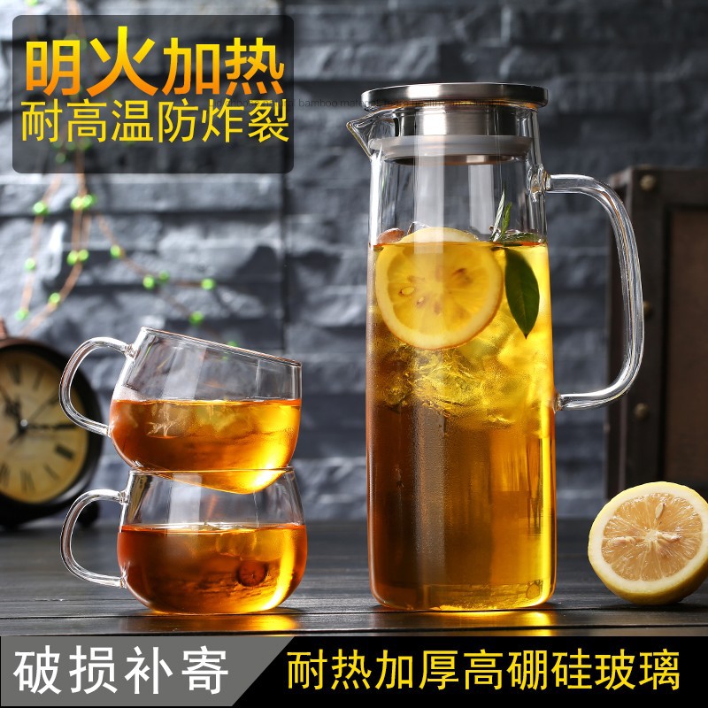 Japanese Glass Good-looking Cold Water Bottle Thickened Jug Large Capacity Straight Body Bamboo Cover Water Pitcher Transparent Teapot