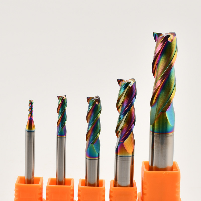 3刃dlc彩色涂层铝用钨钢铣刀高效开槽粗侧铣压铸铝合金用立铣刀
