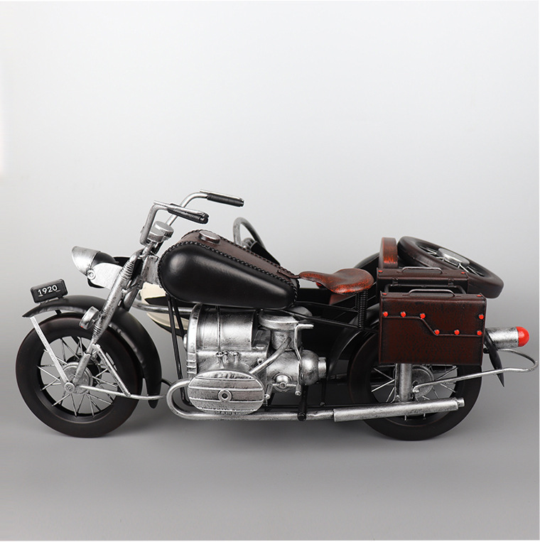 复古二战德国宝马r71三轮侉子摩托车模型铁艺偏三轮怀旧收藏摆件