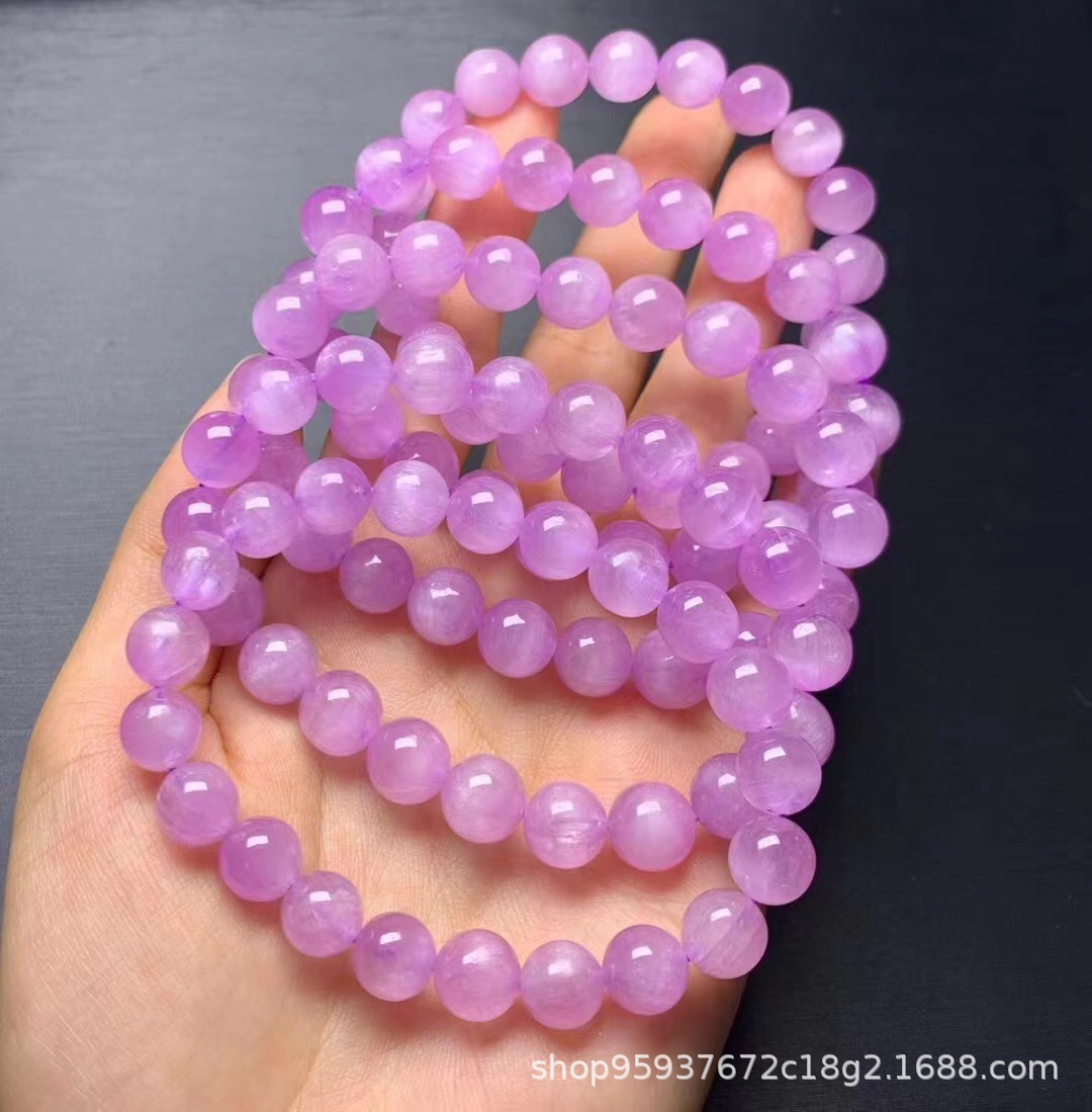 天然紫锂辉圆珠时尚手链猫眼拉丝晶体通透浓郁紫水晶工厂批发锂辉