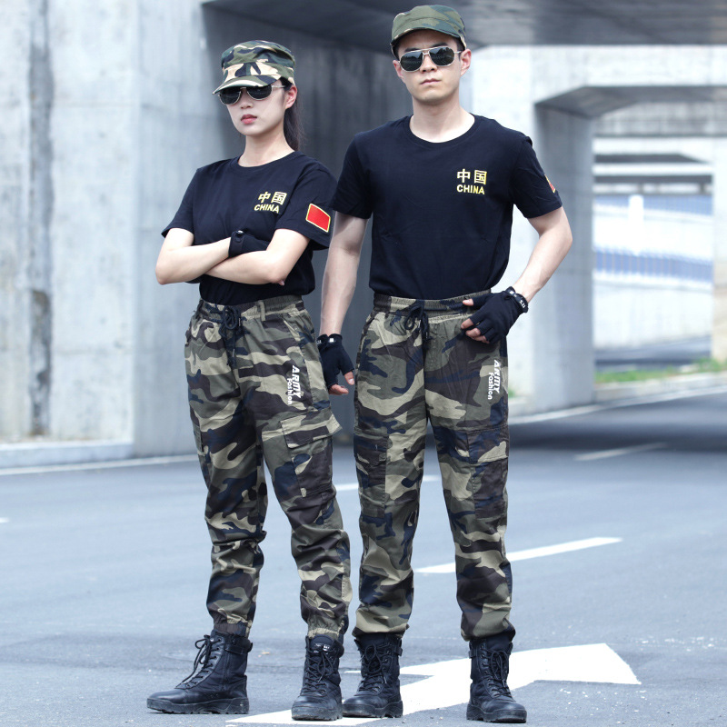 夏季短袖迷彩服套装男战术t恤弹力裤学生体能训练表演军训服