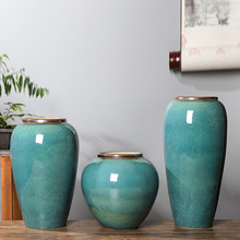 家居装饰品摆件景德镇陶瓷三件套干花花器新中式陶瓷花瓶绿苹果