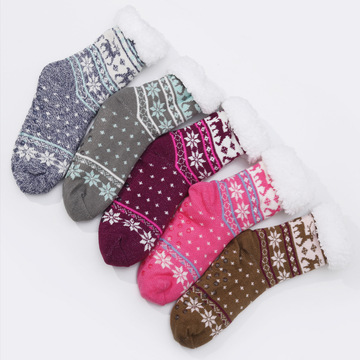 冬季家居外贸跨境秋冬款加厚保暖女士提花女袜亚马逊袜子民族风