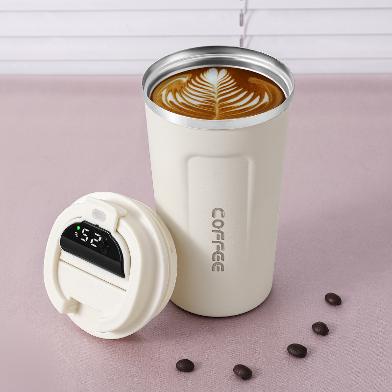 Cross-Border 304 Stainless Steel Coffee Cup Intelligent Temperature Measuring Vacuum Cup Outdoor Car Water Cup Portable Handy Cup Wholesale