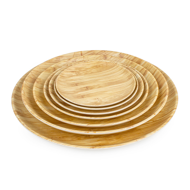 imitation wood grain melamine tableware disc hotel restaurant dish over rice plate plate dish commercial round bone dish