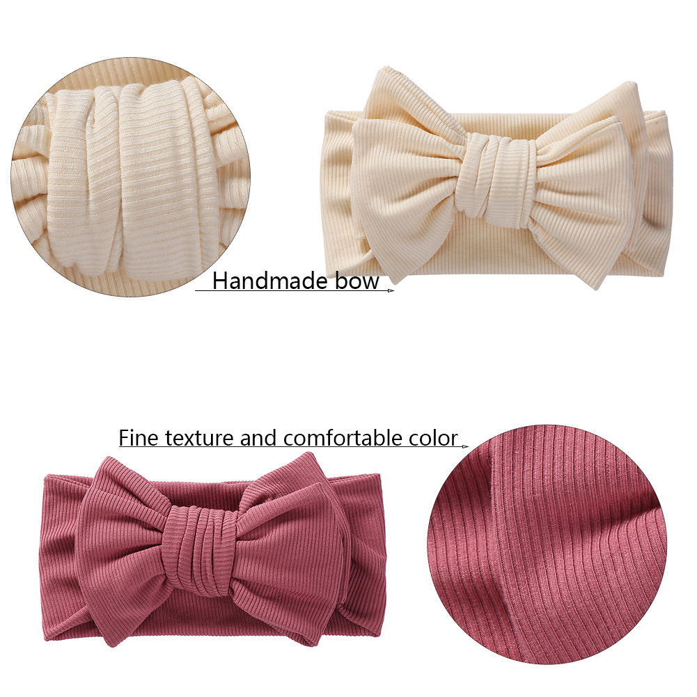 European and American New Fine Sunken Stripe Cotton Baby Headband Headband Baby Knitted Elasticity Traceless Bow Hair Band Headwear