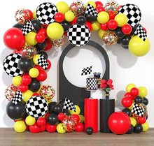 赛车气球花环套装红色黑色黄色乳胶彩色纸屑气球拱门生日派对装饰