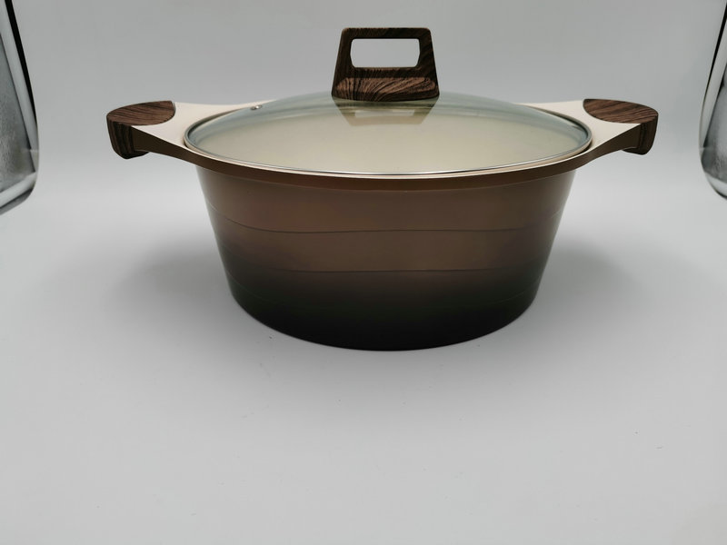 铝圆形锅不粘涂层压铸铝锅30cm外贸款铝合金压铸锅圆形铝压铸汤锅