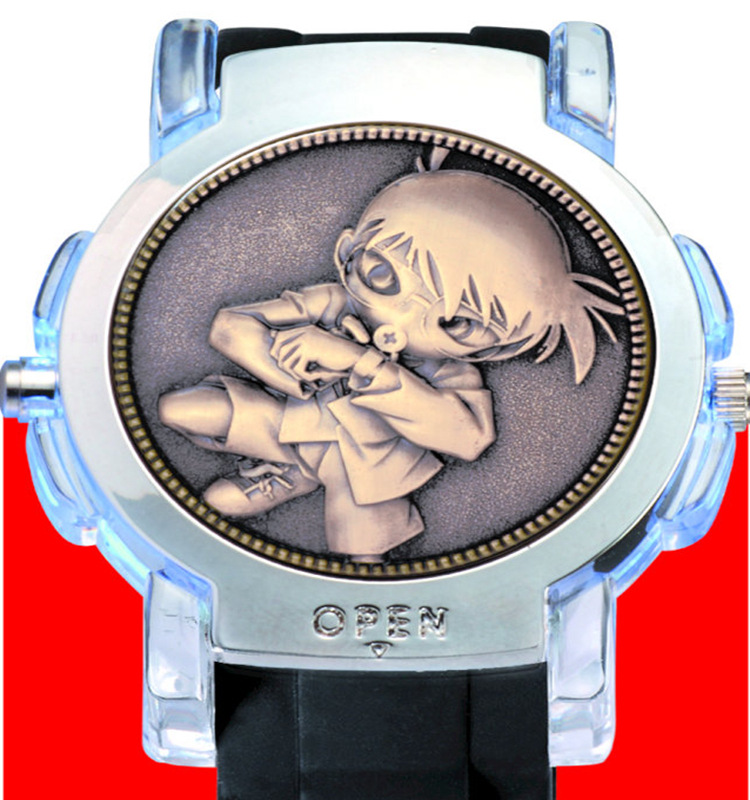 柯南动漫手表闪灯录 音陀螺旋转手表儿童生日礼物动漫手表