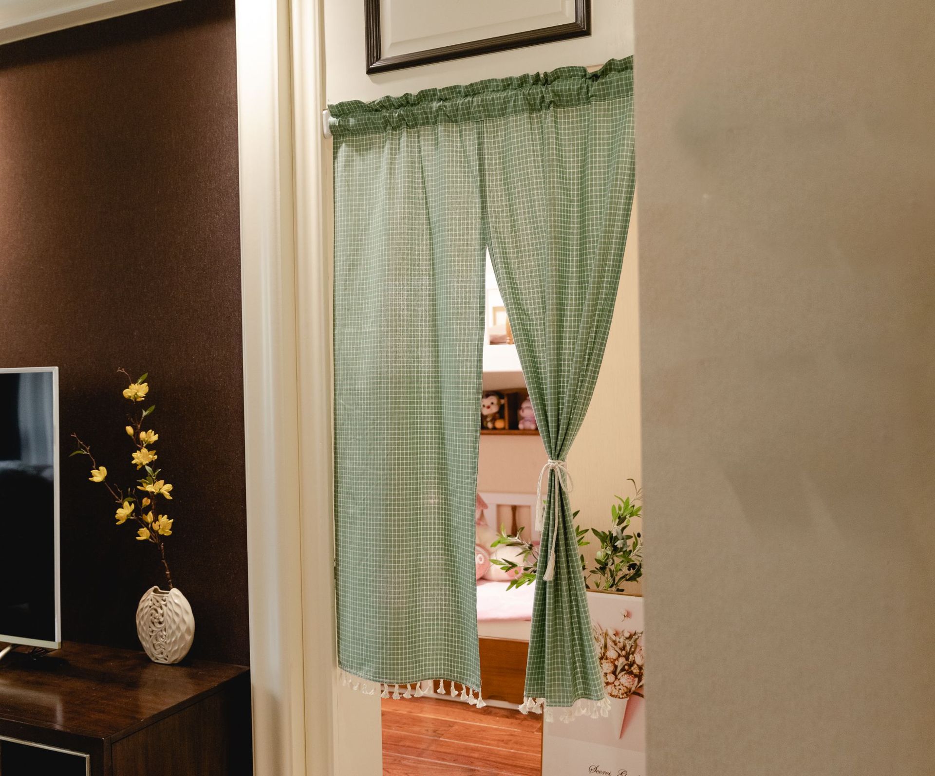 日系纯色条纹布艺短挂帘北欧隔断门帘厨房遮羞咖啡厅半帘韩国跨境