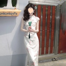 新中式旗袍连衣裙夏季新款两色修身印花显瘦显白立领开叉改良裙子