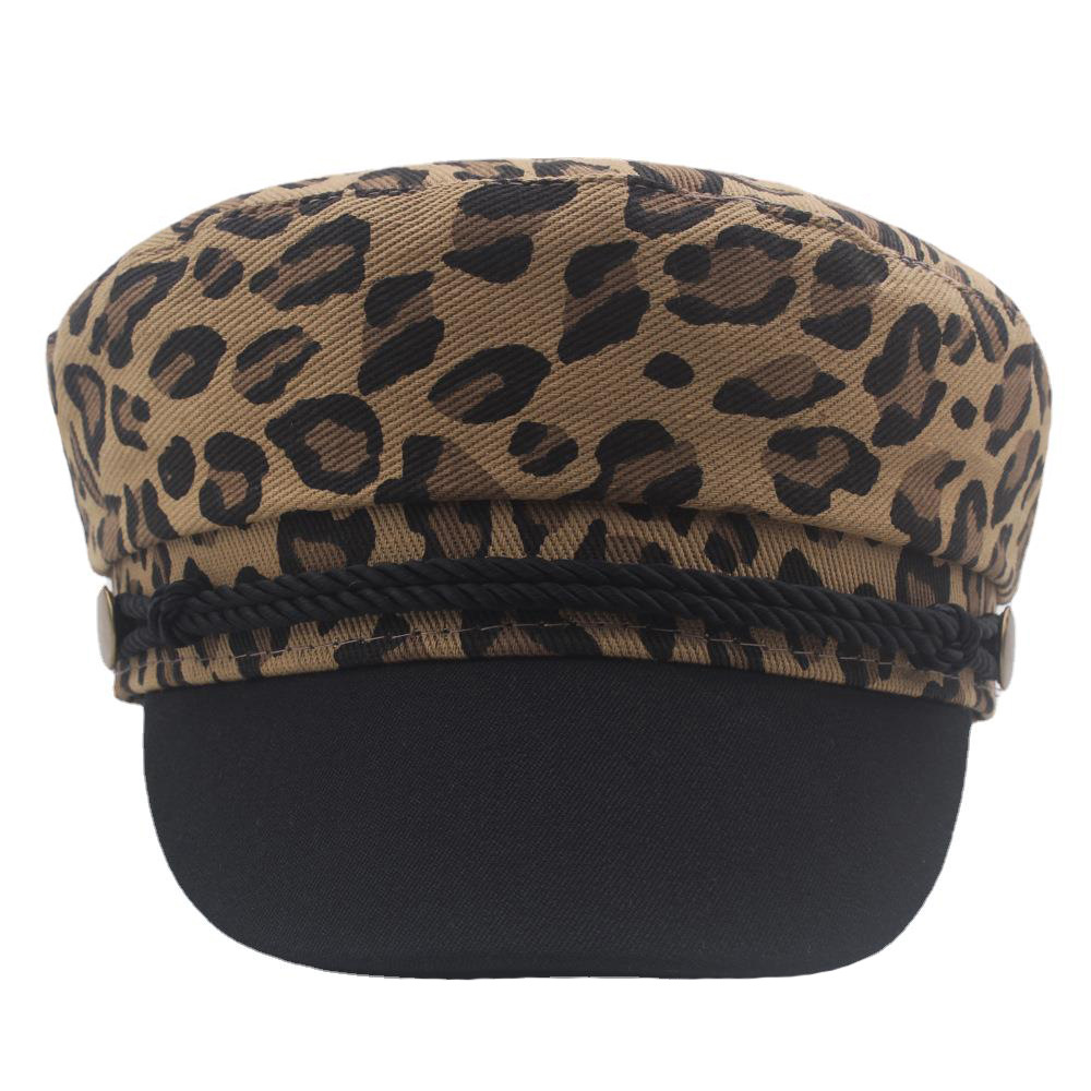 粗豹纹海军帽 秋冬女士百搭时尚平顶帽ins韩版网红休闲鸭舌帽军帽