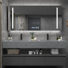 岩板一体盆浴室柜简约现代洗手台洗漱洗脸盆柜组合卫生间智能镜柜