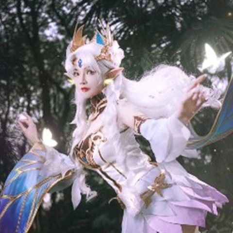 王者荣耀cos服貂蝉星元新版皮肤金色仲夏夜cosplay白色蝴蝶送发冠
