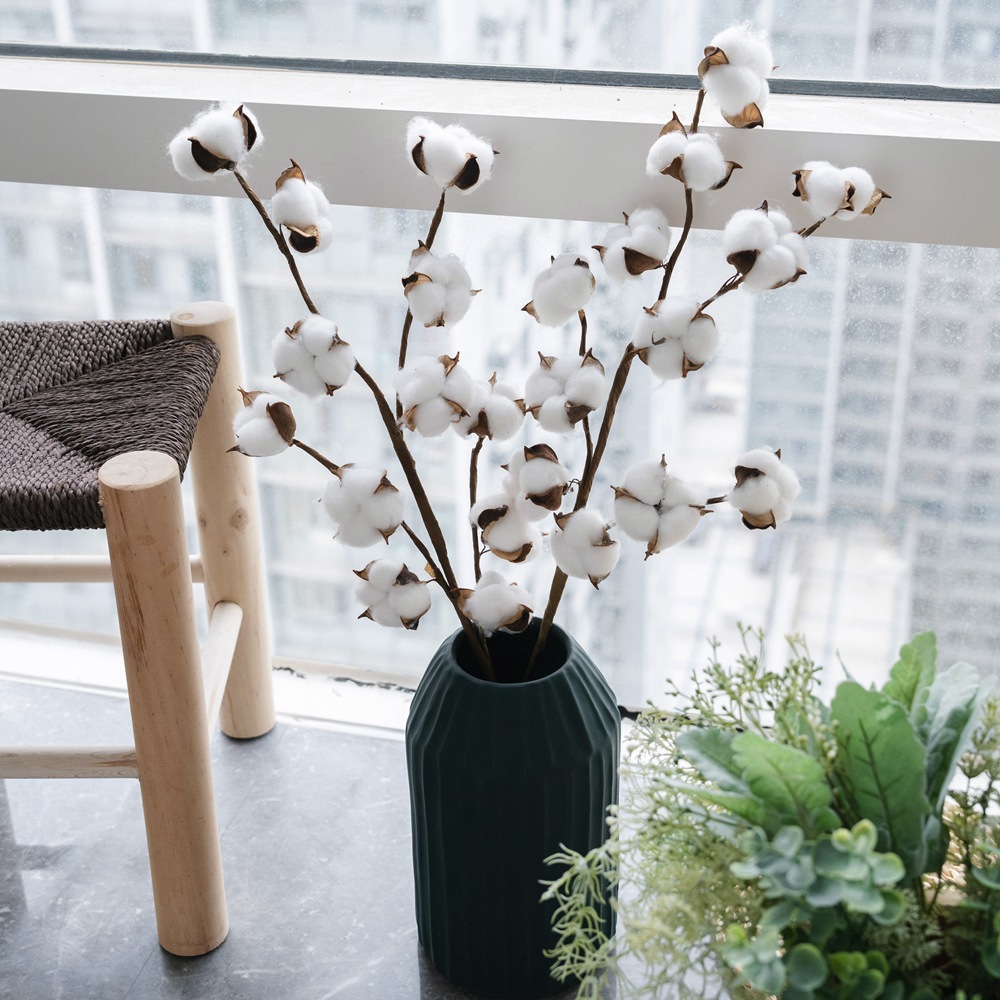 跨境仿真十二头棉花仿真花家居装饰手捧花玫瑰花墙假花mw61103