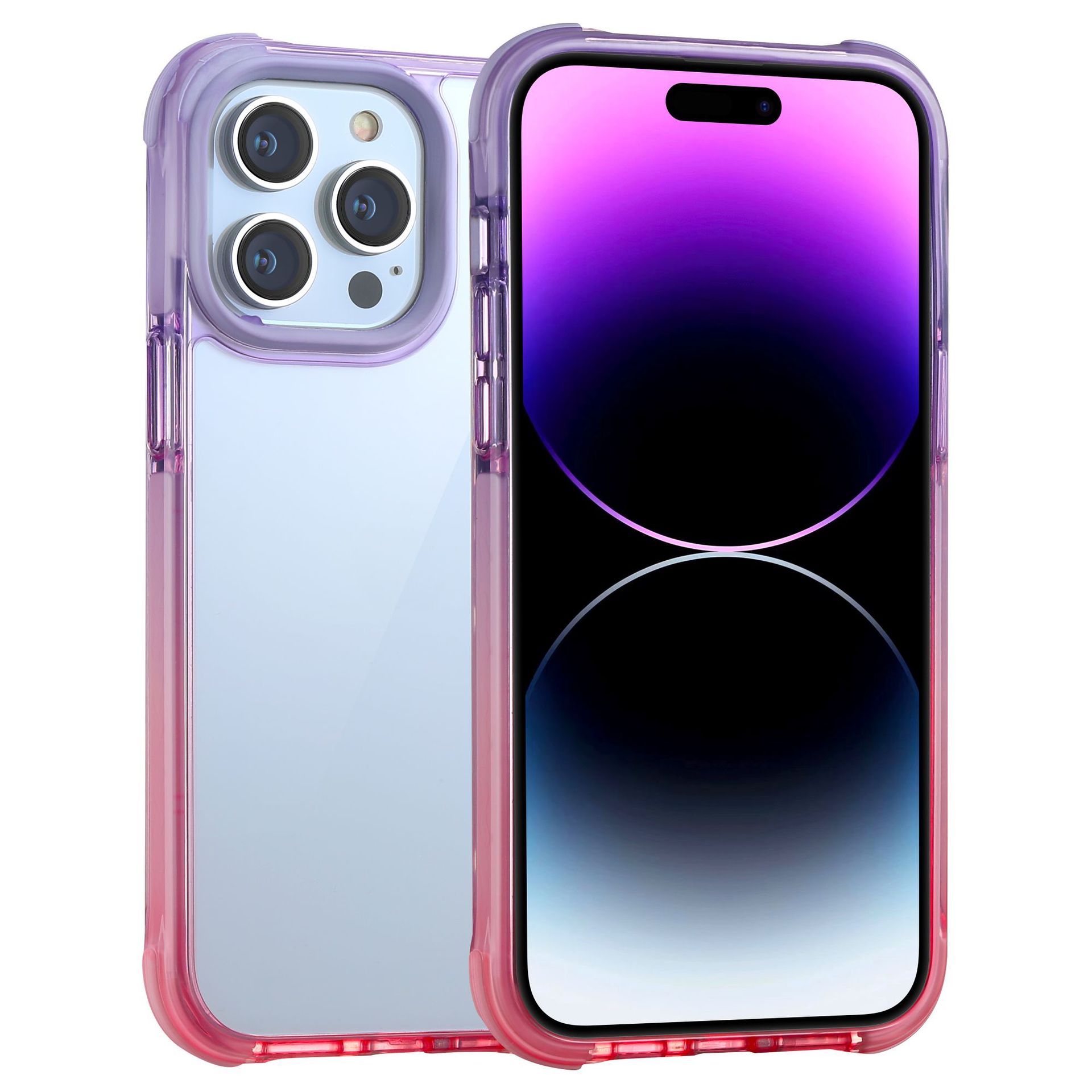 适用苹果15粉色手机壳透明抗黄iphone14pro纯色渐变tpe防摔手机套