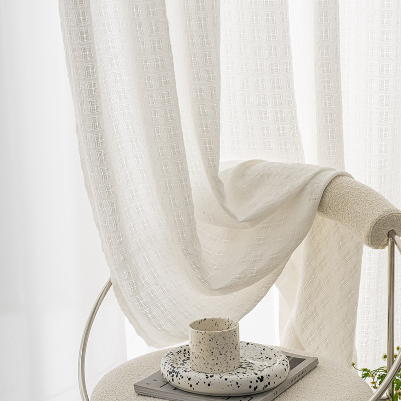 日系杈寂风 加厚氧气棉麻窗纱 透光不透人成品纱帘日式阳台窗纱