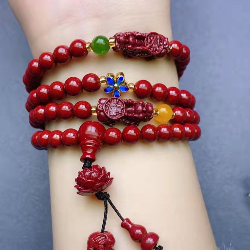 原矿朱砂手链 紫金砂多圈圆珠手链项链朱砂手串佛珠直播货源-阿里巴巴