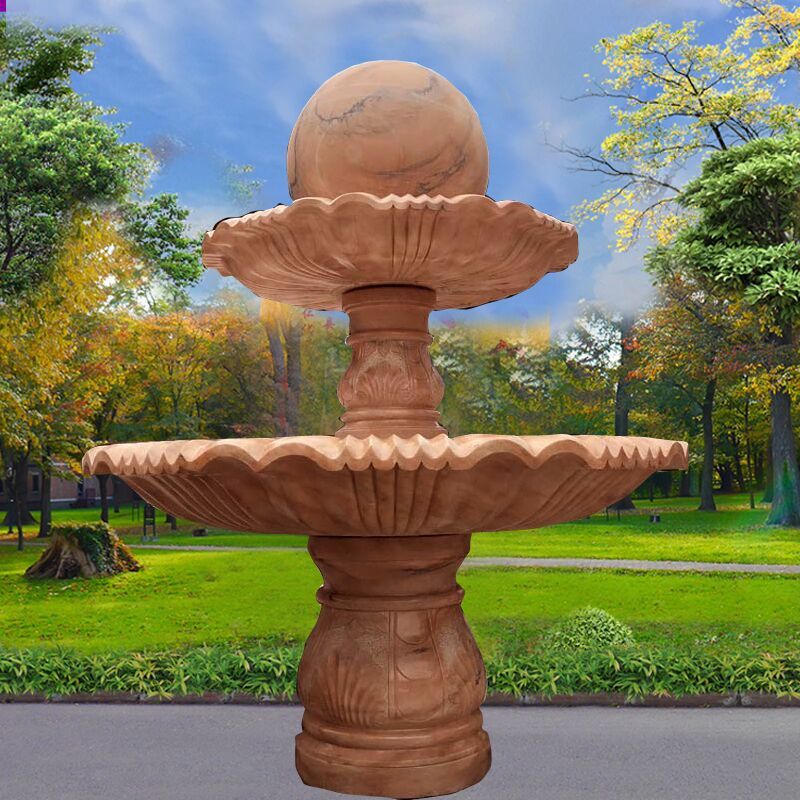 石雕喷泉中式欧式三层石材水景水钵喷泉别墅小区景观流水喷泉摆件