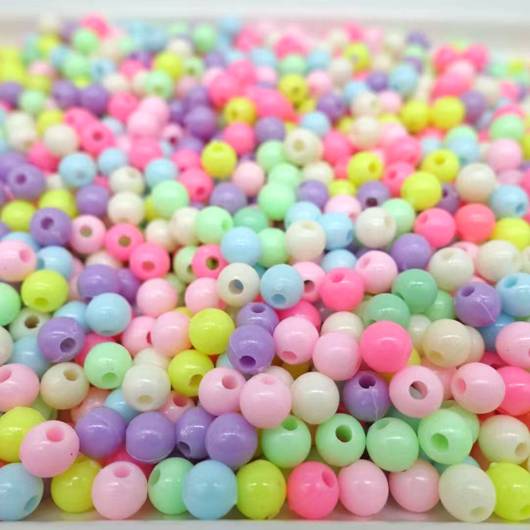 厂家供货 春天色圆珠 diy直孔串珠 塑料珠实色圆珠 儿童首饰配件