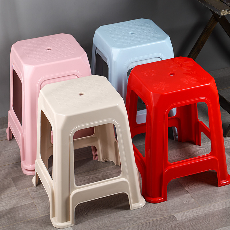 Household Thickened Plastic Stool Nordic Living Room High Bench Simple Square Stool Adult Dining Table Cooked Plastic Chair Wholesale