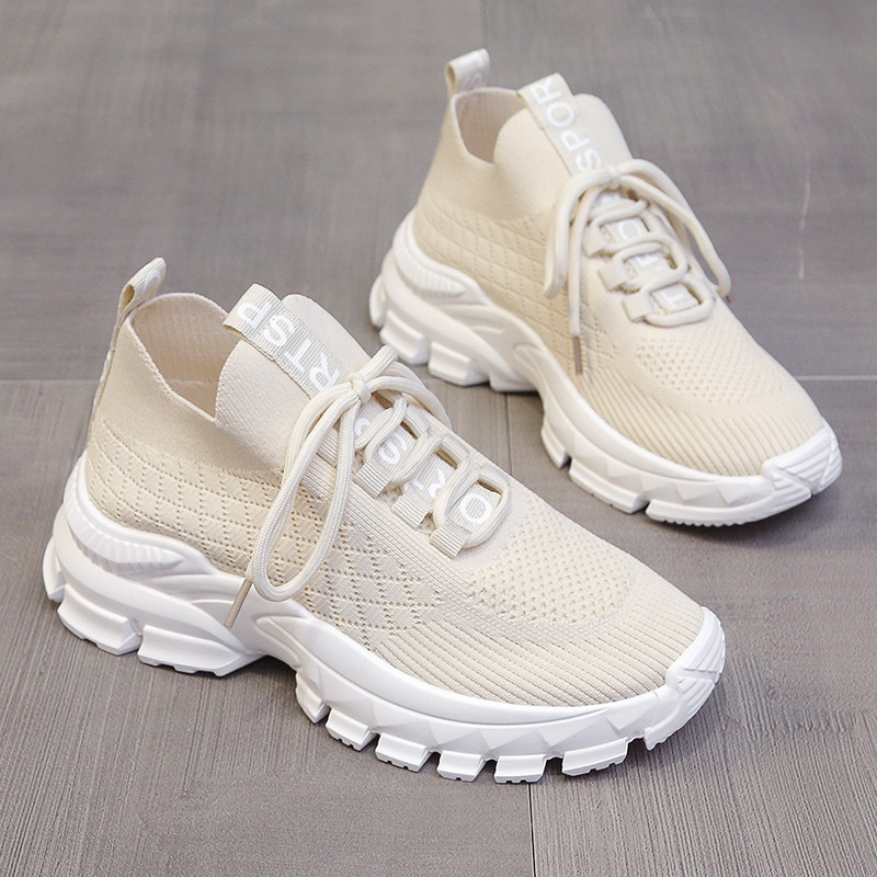 2023 Spring, Summer and Autumn Sports Style Leisure Pumps Women's Flying Woven Style Lace-up Simple and Breathable Fashion Clunky Sneakers