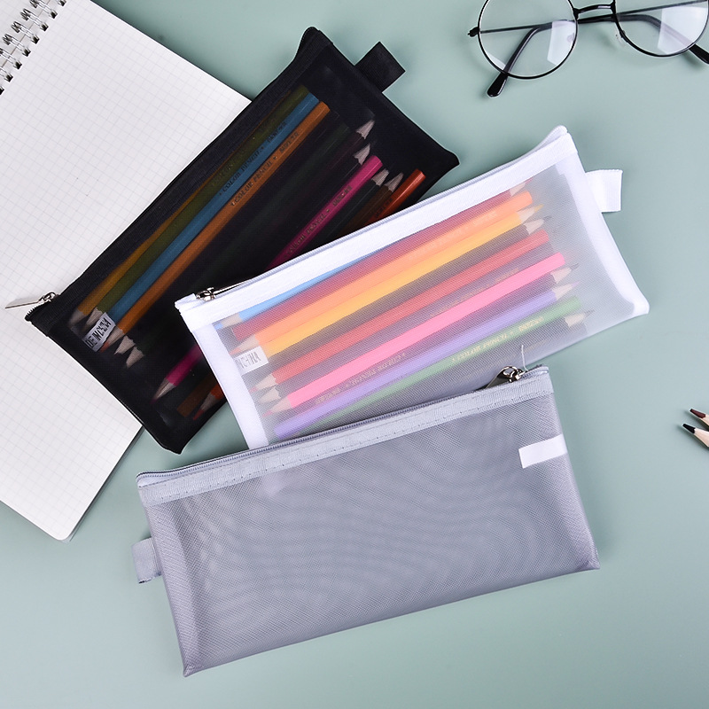 透明尼龙网纱考试笔袋简约大容量学生文具拉链袋便携化妆包收纳袋