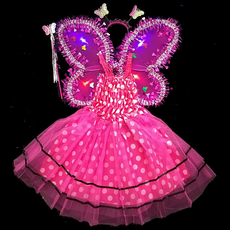 圣诞节儿童发光蝴蝶翅膀天使演出服公主网纱蓬蓬裙女童表演服装