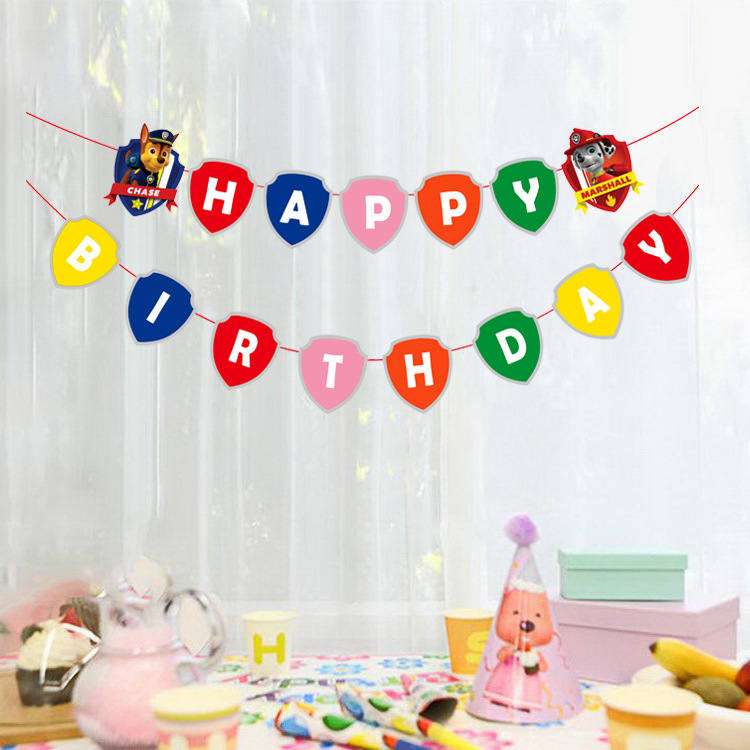 Dog Patrol Changsheng Rila Flag Cartoon Birthday Party Supplies Baby Full-Year Decorative Fishtail Banner Processing