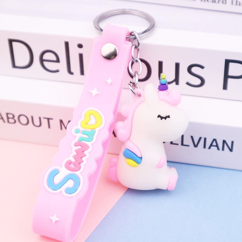 Cartoon Cute Unicorn Keychain Soft Rubber Accessories Creative Schoolbag Hanging Decoration Doll Accessories Gift in Stock Wholesale