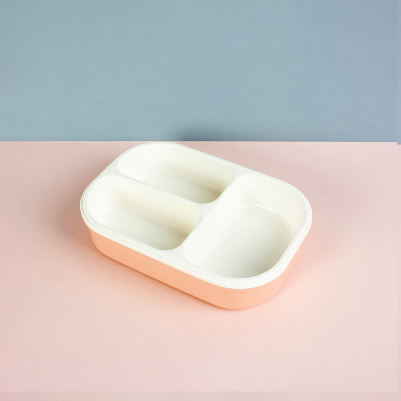 New Compartment Plastic Lunch Lunch Box Tape Spork Moranti Color Student Three-Grid Lunch Box with Good Sealing