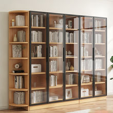 实木书柜书架组合客厅带玻璃门落地储物柜简约展示柜大容量书橱柜