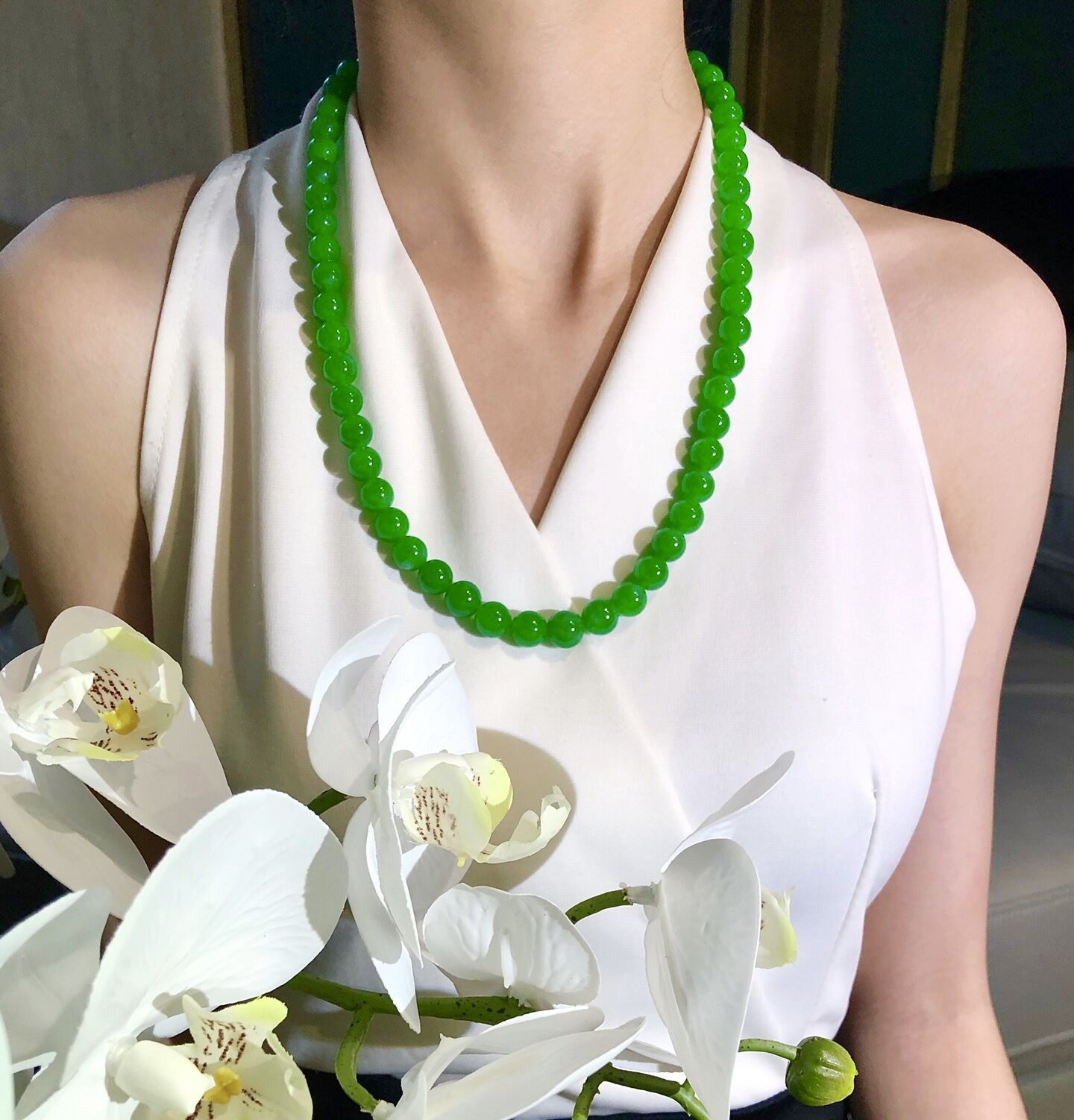 冰种正阳绿翡翠珠串项链缅甸天然a货正品帝王绿满绿手串手链挂件
