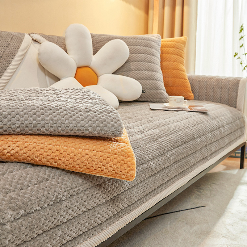 2023 New Cream Style Pineapple Velvet Sofa Cushion Warm Thickened Cushion Winter Plush Cover Towel Sofa Cover