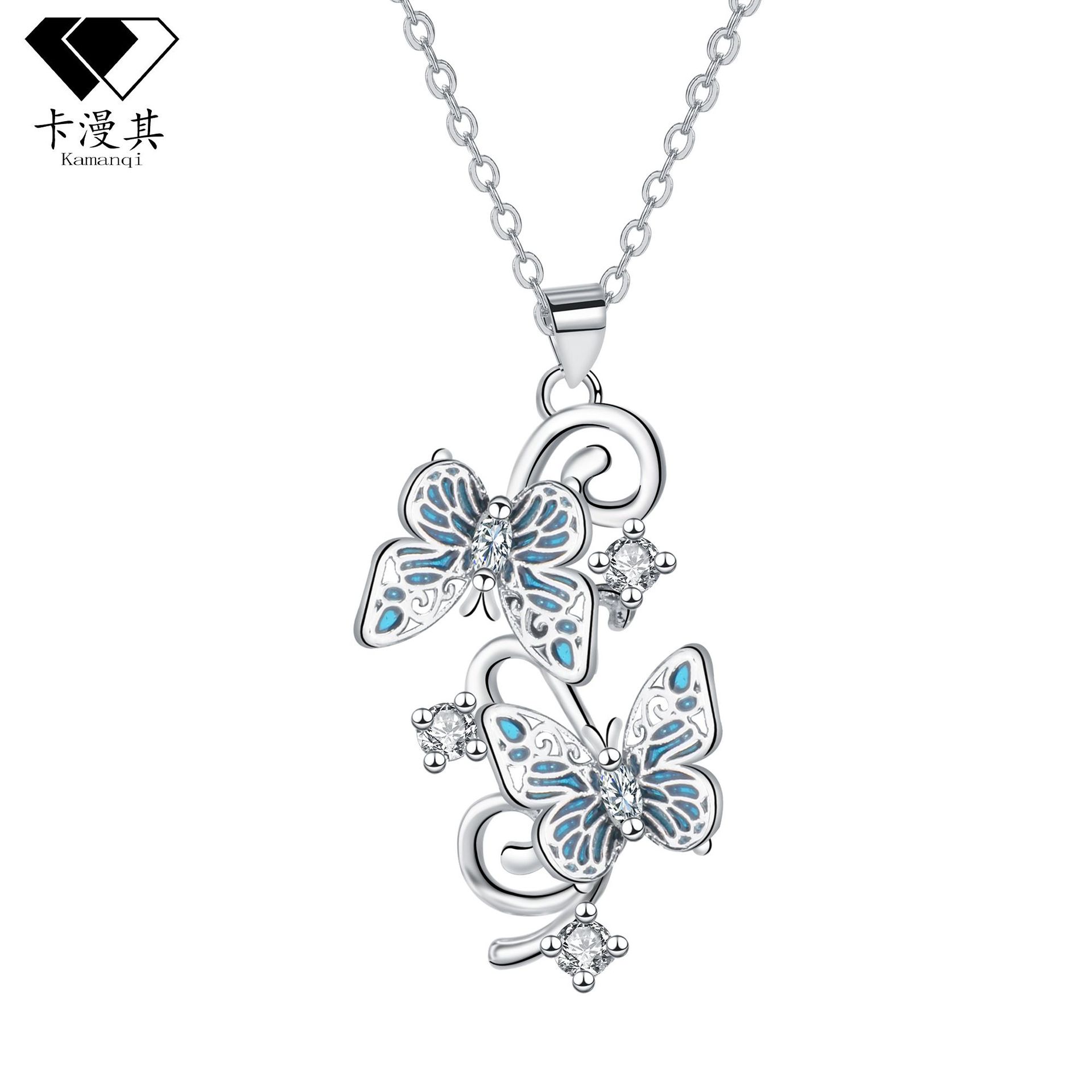 卡漫其 跨境首饰亚马逊热卖蝴蝶项链女士项链欧美吊坠-阿里巴巴
