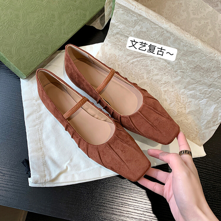 文艺复古～气质法式低跟方头玛丽珍单鞋女2024春新款软皮奶奶鞋40