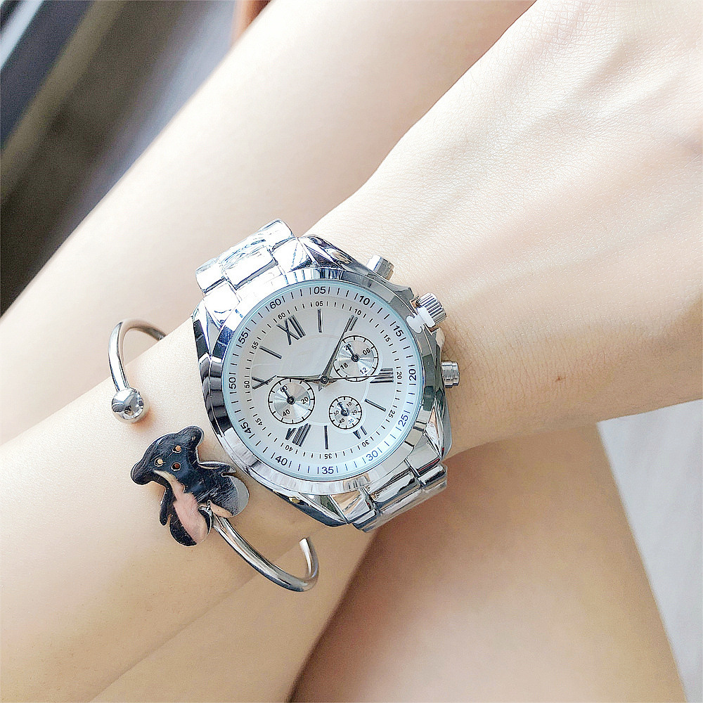 外贸礼品石英手表跨境电商不锈钢三眼六针计时装饰商务女士手表