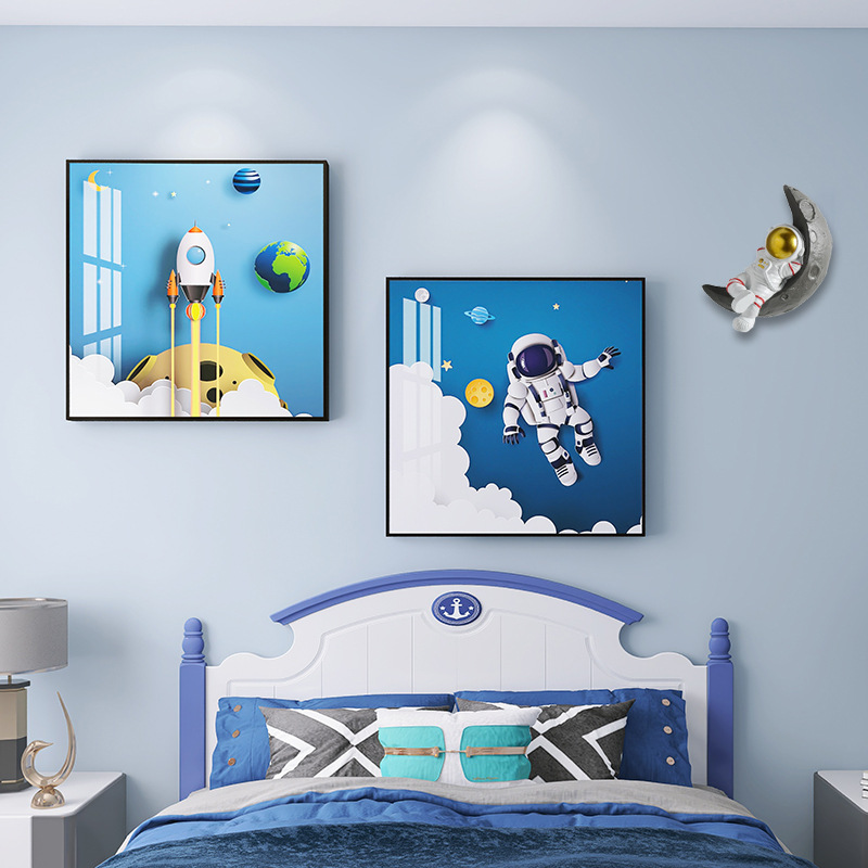 男孩卡通装饰画太空宇航员挂画墙壁画现代简约儿童房卧室床头挂画